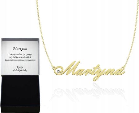 Złoty Naszyjnik z imieniem Martyna Srebro 925 Prezent Biżuteria DEDYKACJA ŻYCZENIA GRATIS