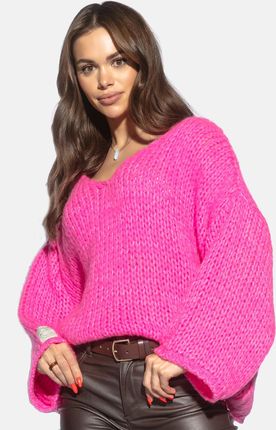 Luźny sweter z dekoltem, różowy, Fobya