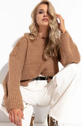 Wygodny luźny sweter z guzikami, brązowy, Fobya