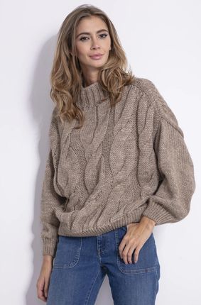 Sweter damski oversize, brązowy, Fobya