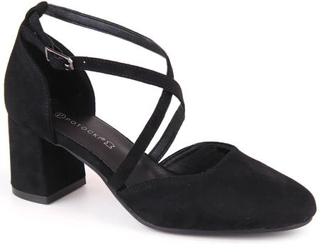 Zamszowe sandały damskie eleganckie na słupku czarne Potocki SZ12341