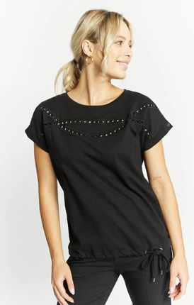 T-shirt damski z ciekawą aplikacją czarny Monnari