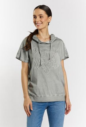 Bawełniany t-shirt z kapturem szary Monnari