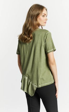 T-shirt damski z asymetryczną falbanką zielony Monnari