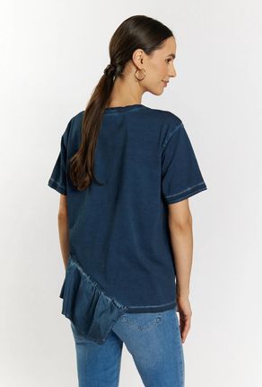 T-shirt damski z asymetryczną falbanką granatowy Monnari