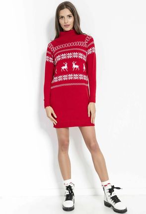 Sukienka swetrowa z połgolfem świąteczna czerwona