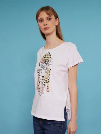 Biały t-shirt z motywem zwierzęcym