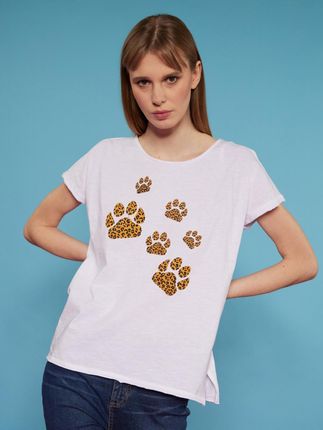 Biały t-shirt z motywem zwierzęcym