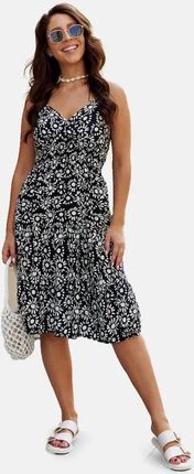Hers 24197 Czarna sukienka midi białe w kwiaty r. XL/2XL