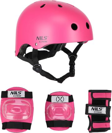 Nils Extreme Zestaw Kask Z Ochraniaczami Różowy Mr290+H230 S