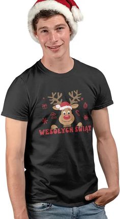 Wesołych Świąt - Renifer - męska koszulka z nadrukiem