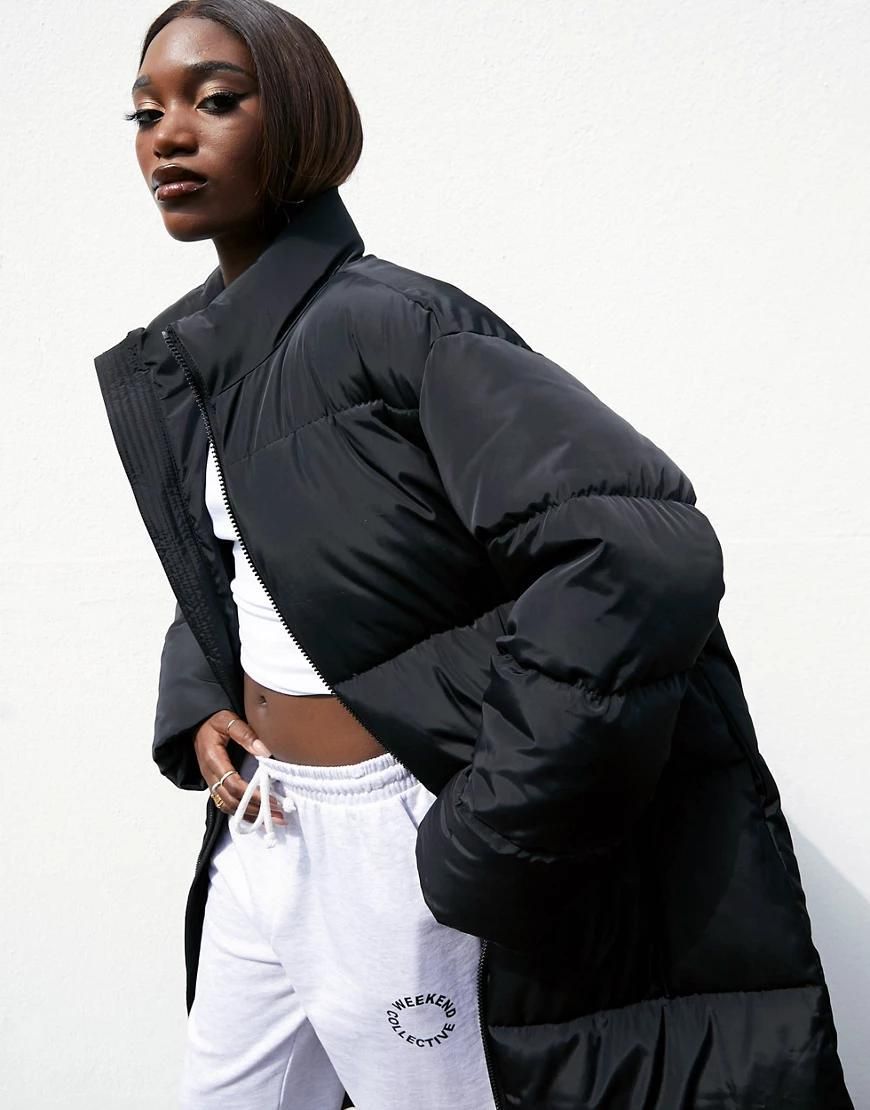 Asos Weekend Collective qkz długa kurtka nadruk czarna pikowana M ...
