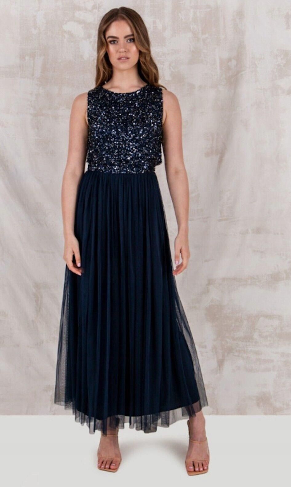 Maya Deluxe Vrouwen Midaxi Jurk Dames Mouwloze Pailletten Hoge Empire Taille Tule Versierd voor Bruiloft Gast Bal Bruidsmeisje, Emerald Groen, 30