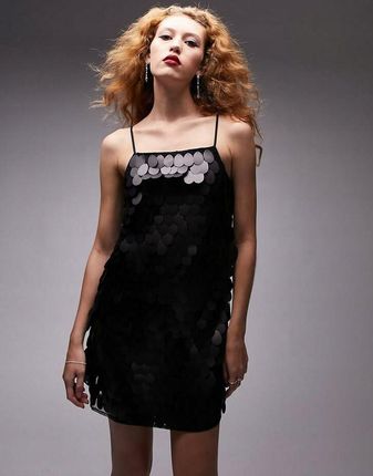 Topshop Czarna Mini Sukienka Cekiny Ramiączka Cdy NG3__M