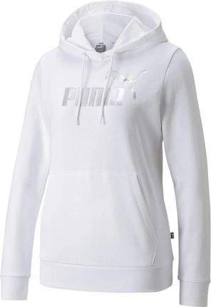 Bluza z kapturem damska Puma ESS+ METALLIC LOGO TR biała 84909602