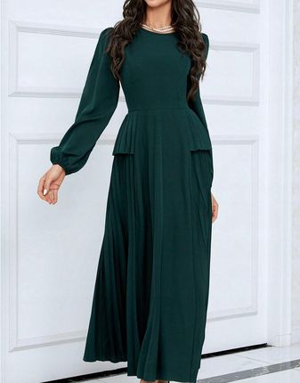 Shein Zielona Plisowana Maxi Sukienka Długi Rękaw 7KG Xxj__s