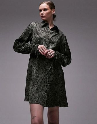 Topshop Koszulowa Mini Sukienka Guziki Długi Rękaw Print FB6 NG7__XXL