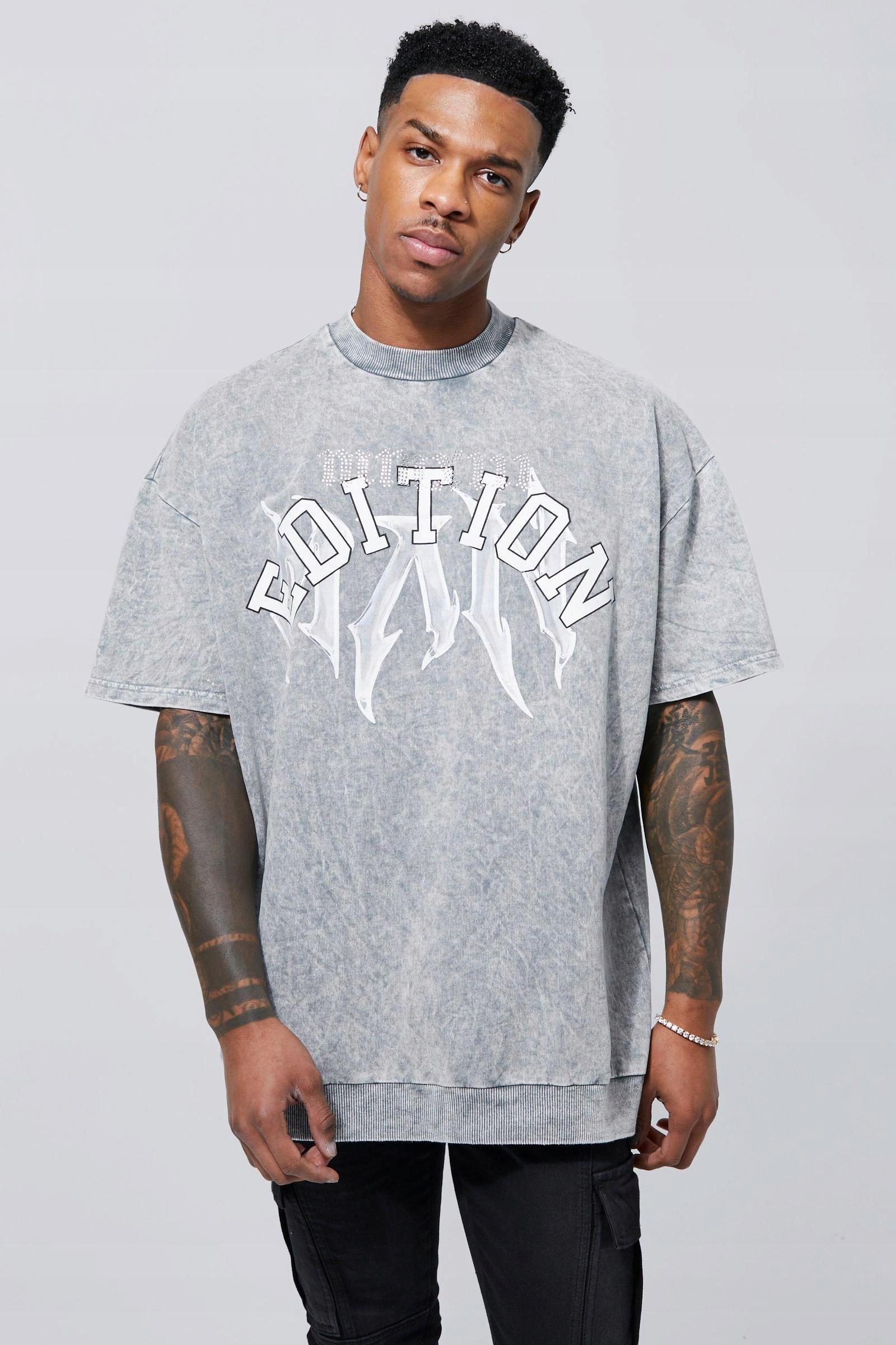 Boohooman Szary T Shirt St Jka Oversize Wash Effect Napisy Wne Ng Xs Ceny I Opinie Ceneo Pl