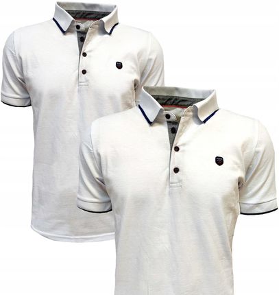 Koszulka polo męska tshirt z kołnierzem biały L
