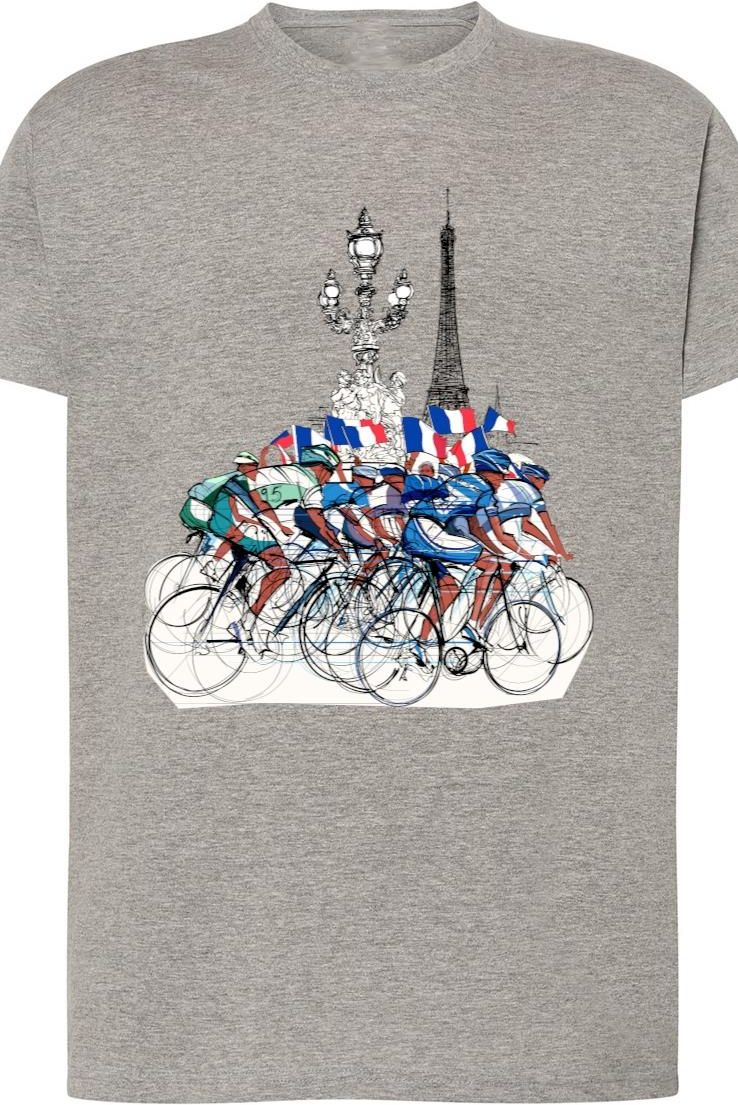 T-shirt Tour De France Cycliste – Femme, Blanc, 100% Coton, Taille M – Fabriqué En France