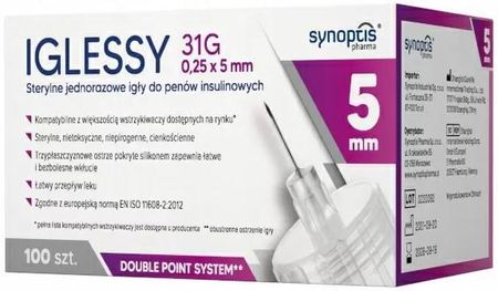 Synoptis Pharma Iglessy Jednorazowe Igły Do Penów Insulinowych 31G 0,25X5Mm 100Szt.