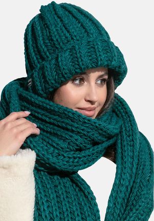 Długi szal o grubym splocie chunky knit zielony