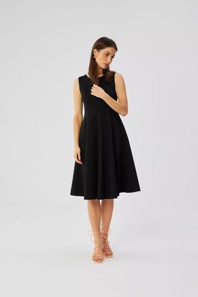 Zwiewna sukienka midi z rozkloszowanym dołem (Czarny, M)