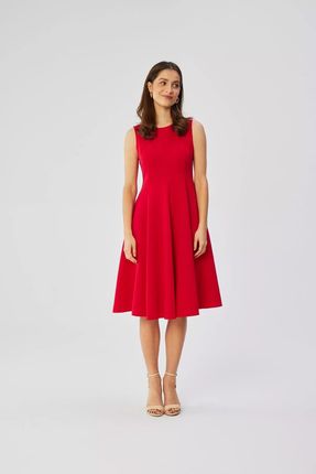 Zwiewna sukienka midi z rozkloszowanym dołem (Czerwony, S)