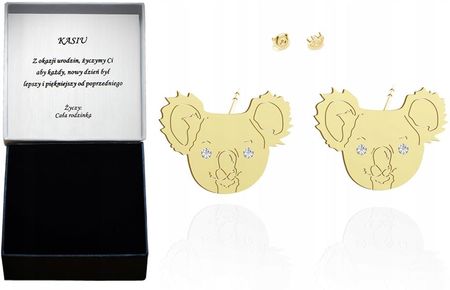 Radziszewska Kolczyki Złote Miś Koala Prezent 925 Urodziny Biżuteria Sztyfty Dedykacja