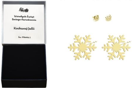 Radziszewska Złote Kolczyki Śnieżynka Srebro 925 Święta Biżuteria Prezent