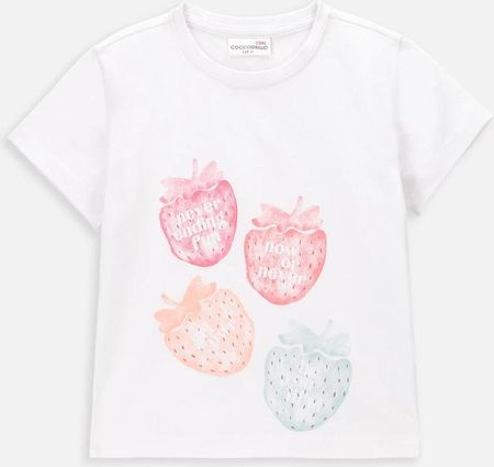 T-shirt z krótkim rękawem biały z nadrukiem kolorowych truskawek