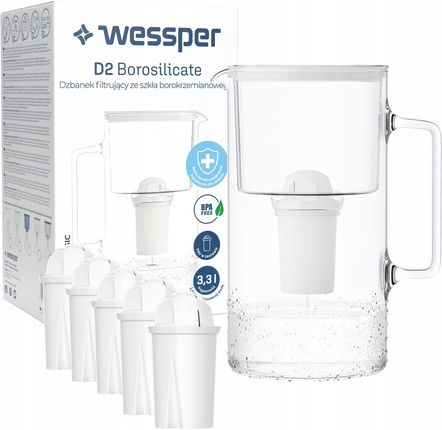 Dzbanek filtrujący Wessper D2 Borosilicate 3,3l 10 Filtr Aquaclassic WES202WH