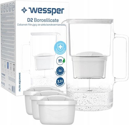 Dzbanek filtrujący Wessper D2 Borosilicate 3,3l 3X Filtr Wkład Aquafloow WES201WH+3XAF01