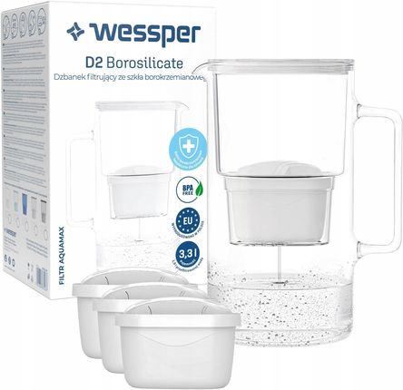 Wessper D2 Borosilicate 3,3l 3X Filtr Wkład Aquafloow WES201WH+3XAF01