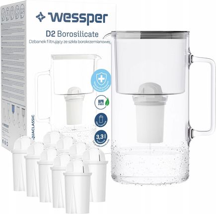 Dzbanek filtrujący Wessper D2 Borosilicate 3,3l 10 Filtr Aquaclassic WES202BK+9XFL02