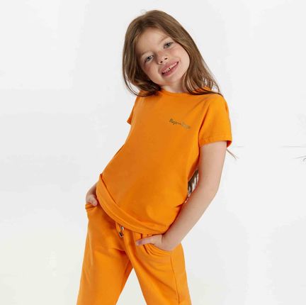 T-shirt dziewczęcy, pomarańczowy, Tup Tup