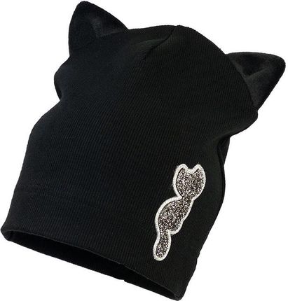 Jamiks WAIMEA czapka prążkowana dla dziewczynki kotek czzarna rozmiar: 50-52
