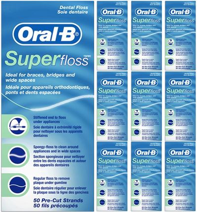 Oral-B Nić Dentystyczna Super Floss Do Czyszczenia Aparatów Ortodontycznych 10 Sztuk