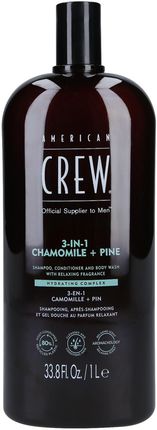 AMERICAN CREW 3-IN-1 CHAMOMILE&PINE Szampon, odżywka i żel pod prysznic w jednym o zapachu rumianku i sosny 1000ml