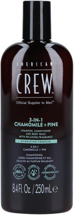 AMERICAN CREW 3-IN-1 CHAMOMILE&PINE Szampon, odżywka i żel pod prysznic w jednym o zapachu rumianku i sosny 250ml