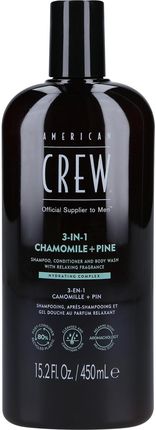 AMERICAN CREW 3-IN-1 CHAMOMILE&PINE Szampon, odżywka i żel pod prysznic w jednym o zapachu rumianku i sosny 450ml