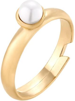 Złoty pierścionek z perłą White SWAROVSKI® CRYSTAL