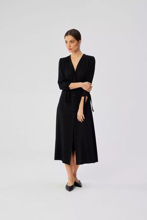 Elegancka sukienka midi w klasycznym stylu (Czarny, S)