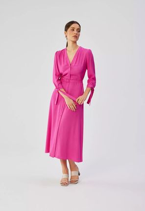 Elegancka sukienka midi w klasycznym stylu (Różowy, M)