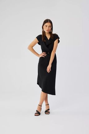 Asymetryczna sukienka midi z dekoltem typu woda (Czarny, L)