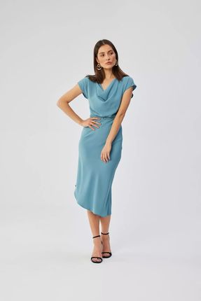 Asymetryczna sukienka midi z dekoltem typu woda (Błękitny, S)