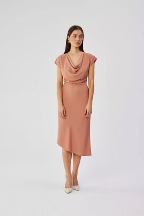 Asymetryczna sukienka midi z dekoltem typu woda (Brudny róż, S)