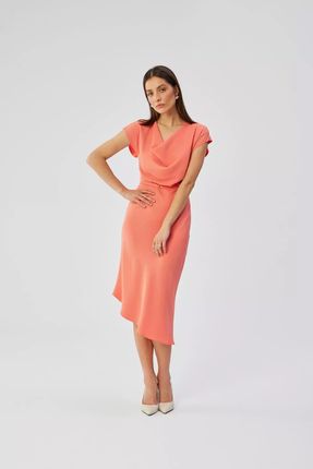 Asymetryczna sukienka midi z dekoltem typu woda (Pomarańczowy, S)