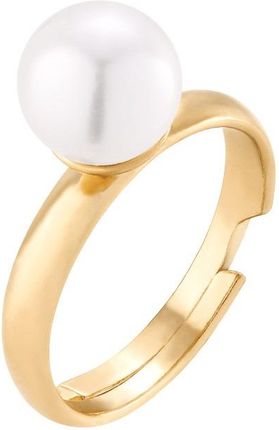 Złoty pierścionek z perłą White SWAROVSKI® CRYSTAL