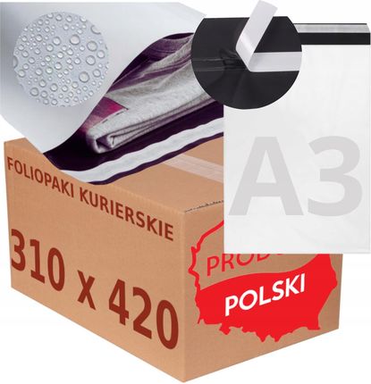 Foliopaki Koperty Kurierskie 310X420 A3 Worek Foliopak Mocne Białe 100szt.